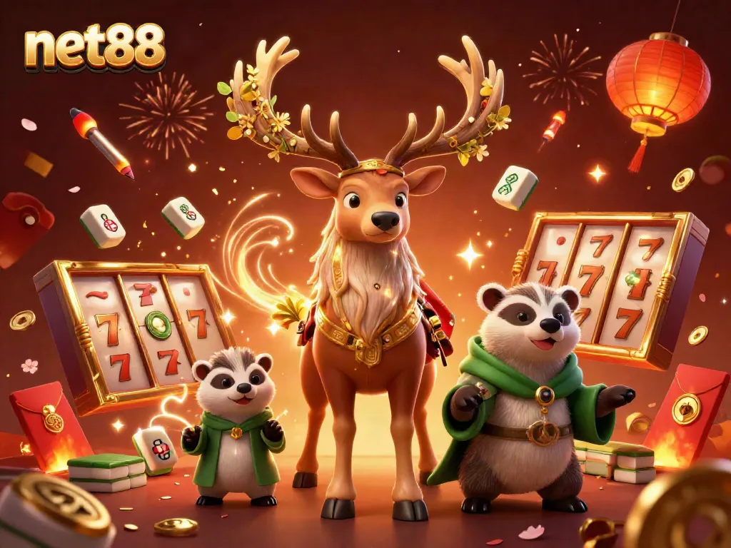 Experience the thrill of net88 with vibrant 3D depiction of slots, jackpots, and lucky symbols.