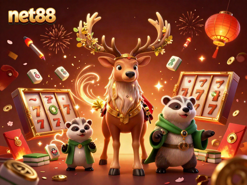Experience the thrill of net88 with vibrant 3D depiction of slots, jackpots, and lucky symbols.