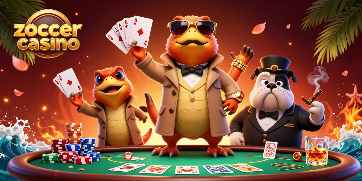 Im Zoccercasino versuchen drei animierte Raptoren in einem Trenchcoat, als ein großer Spieler getarnt, in den VIP-Bereich zu gelangen.