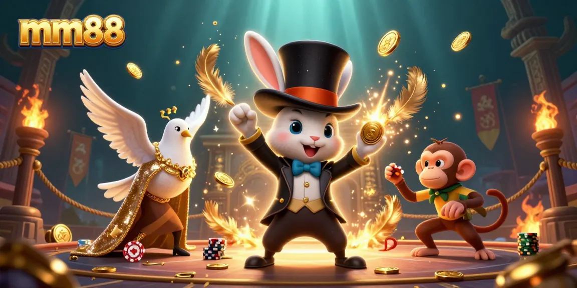 mm88 experiences thrilling wins with a magician rabbit and poker chips in dynamic illustration