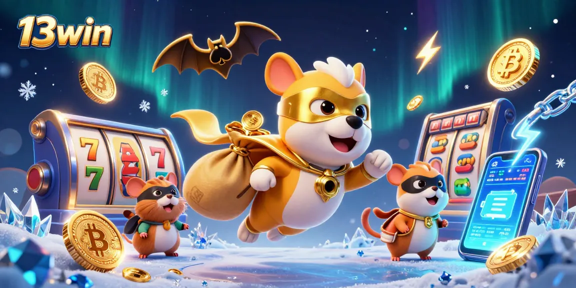 Experience thrilling slots action with 13win's vibrant gaming illustration featuring dynamic characters.