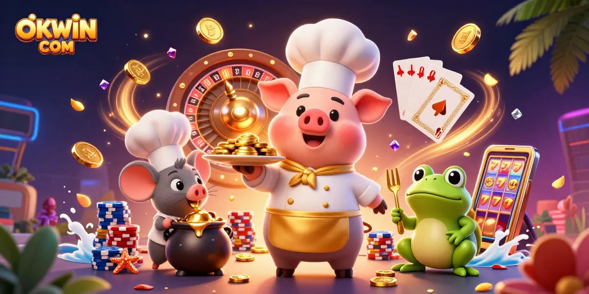 Experience thrilling wins at OKWIN COM with vibrant casino games highlighted in a stunning 3D illustration.