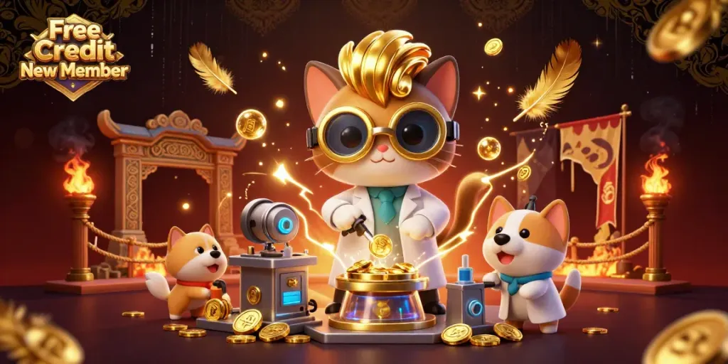 Engage in the excitement of Free Credit New Member promotions featuring dynamic 3D casino characters and elements.