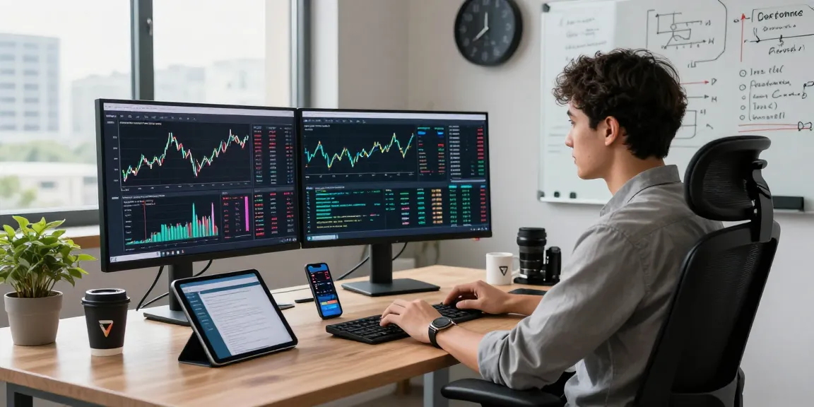 Developer analyzing a multi-exchange data interface in a modern workspace with real-time financial analytics.