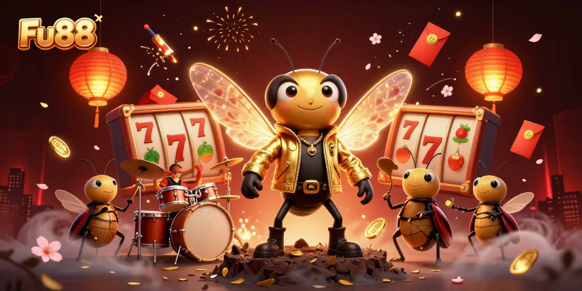 Experience the vibrant energy of Fu88 in this dynamic casino scene with animated characters and game elements.