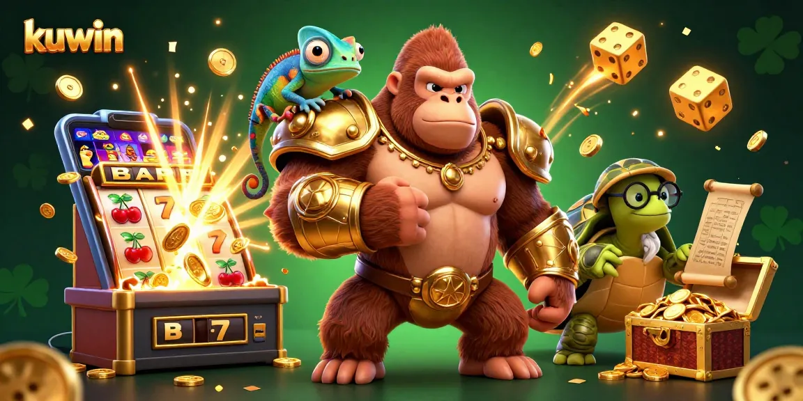 Experience thrilling jackpots at kuwin as the gorilla king and friends celebrate winning moments in a vibrant casino.