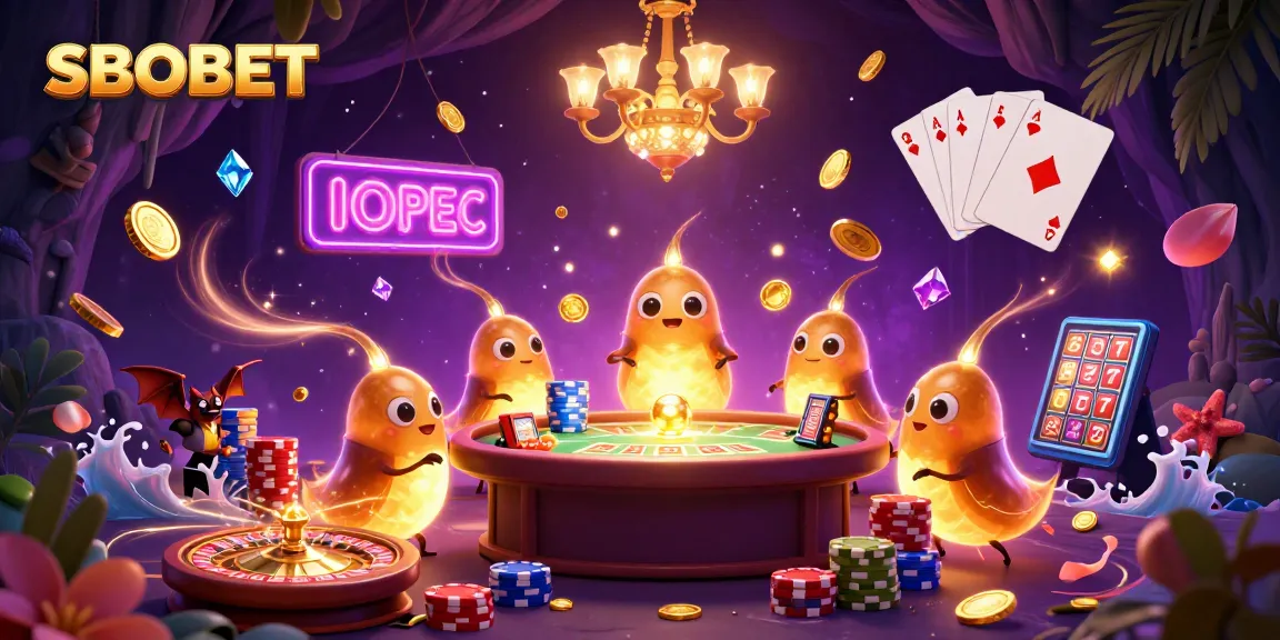 Experience SBOBET's vibrant gaming world with glowworms illuminating a dynamic casino scene.
