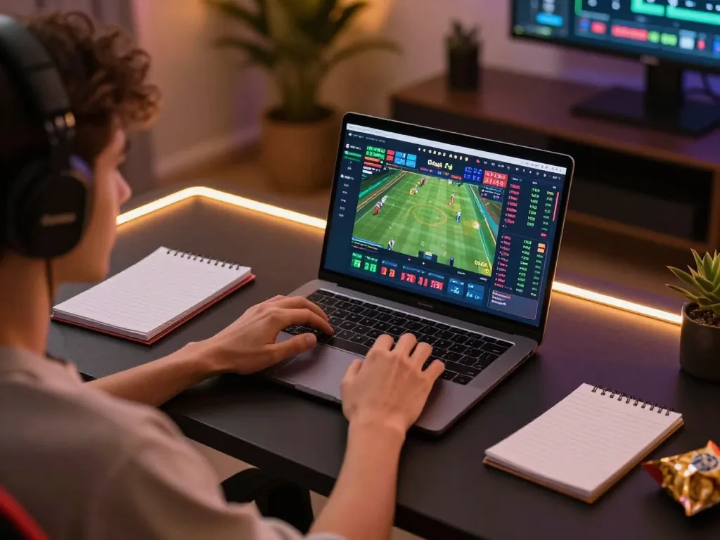 Person engaged in sports betting on dagago app with vibrant digital interface displayed
