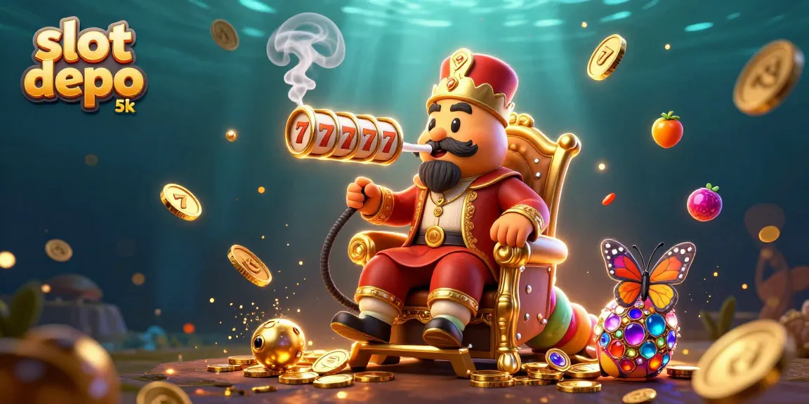 Experience the thrill of slot depo 5k with colorful slot game elements and a whimsical caterpillar master, captivating action and visuals.