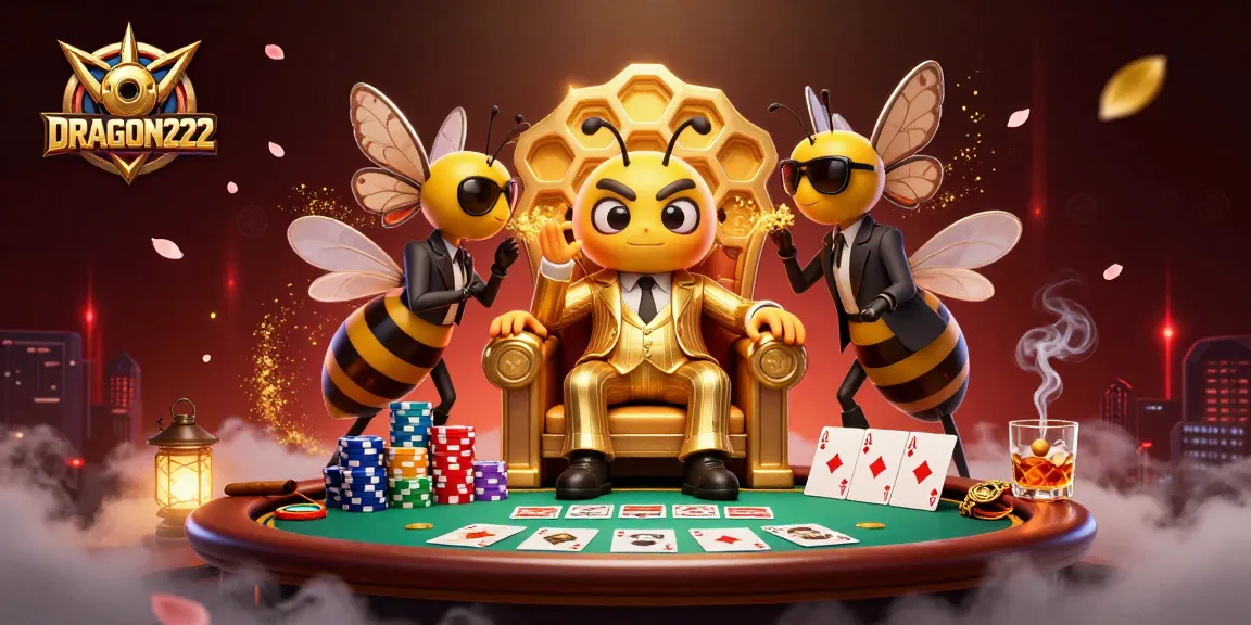 Experience thrilling gameplay at DRAGON222 with vibrant poker chips and animated characters.