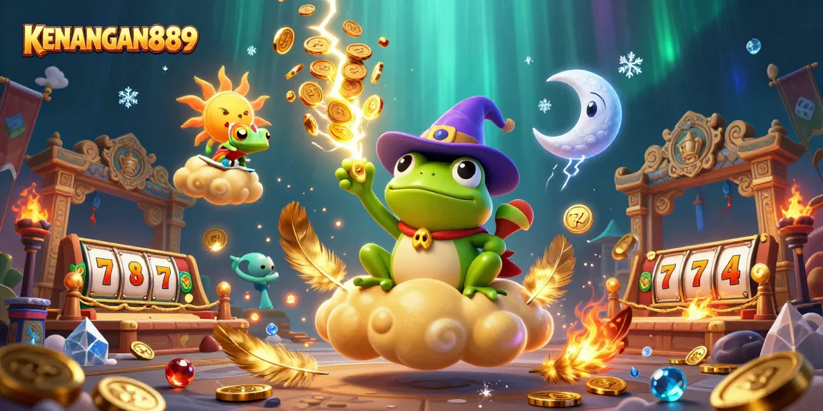 Experience the excitement at KENANGAN889 with animated characters celebrating in a vibrant casino atmosphere.