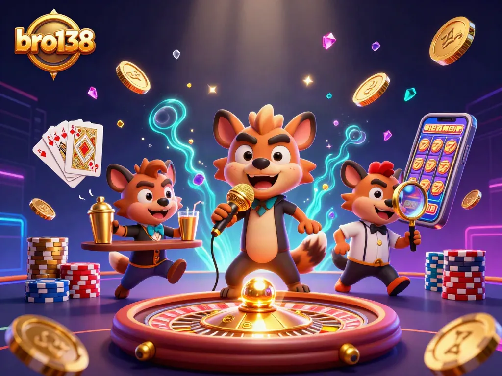 Engage with bro138's lively casino adventure featuring hyenas in a comedy club setting.