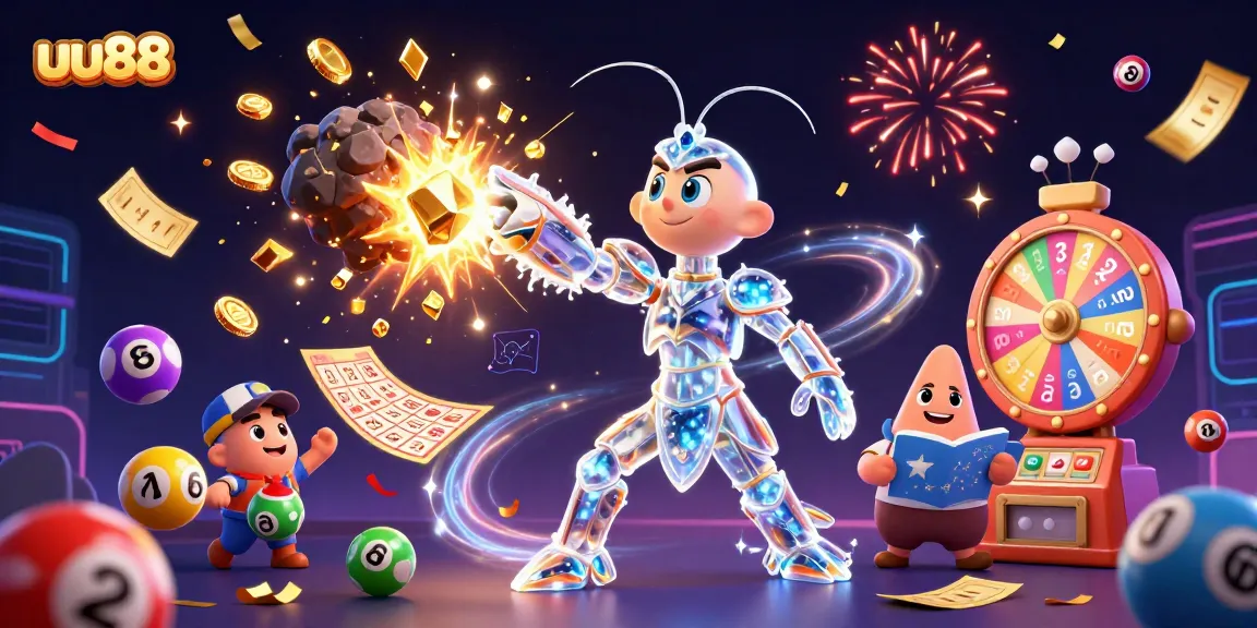 Experience thrilling wins with uu88 in a vibrant 3D gambling scene featuring colorful lottery balls and gold coins.