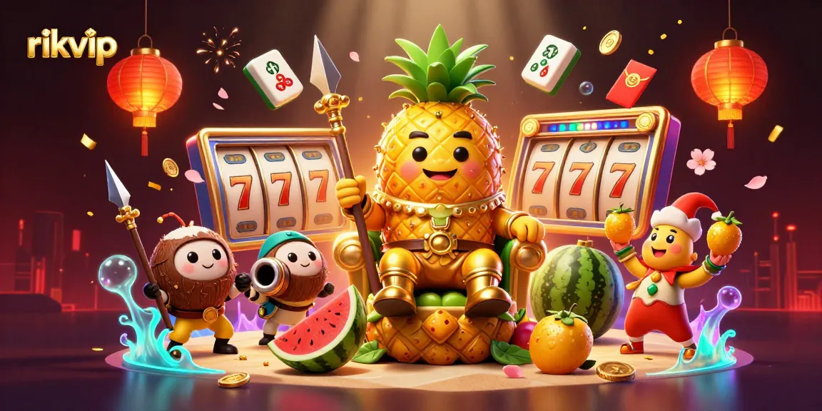 Experience the vibrant world of rikvip with a dynamic casino scene featuring golden characters and rich gambling elements.