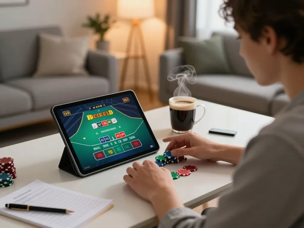 Engaging live dealer blackjack gameplay at https://va88.now/ with a cozy home setup showcasing strategic betting.