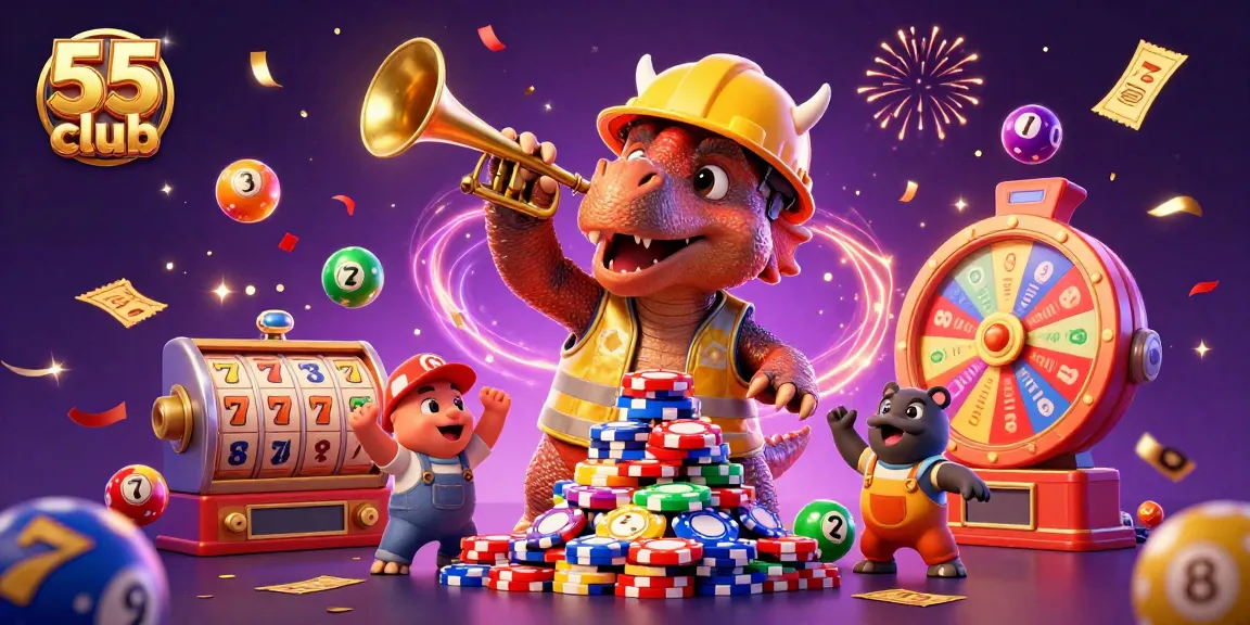 Engage in thrilling games at 55 club, featuring vibrant casino excitement and lively celebrations.