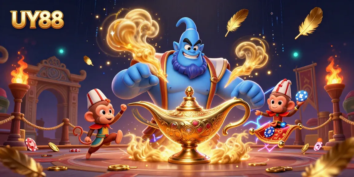 Engage with the thrilling world of UY88, where a magical genie and monkey create excitement in online casino gaming.