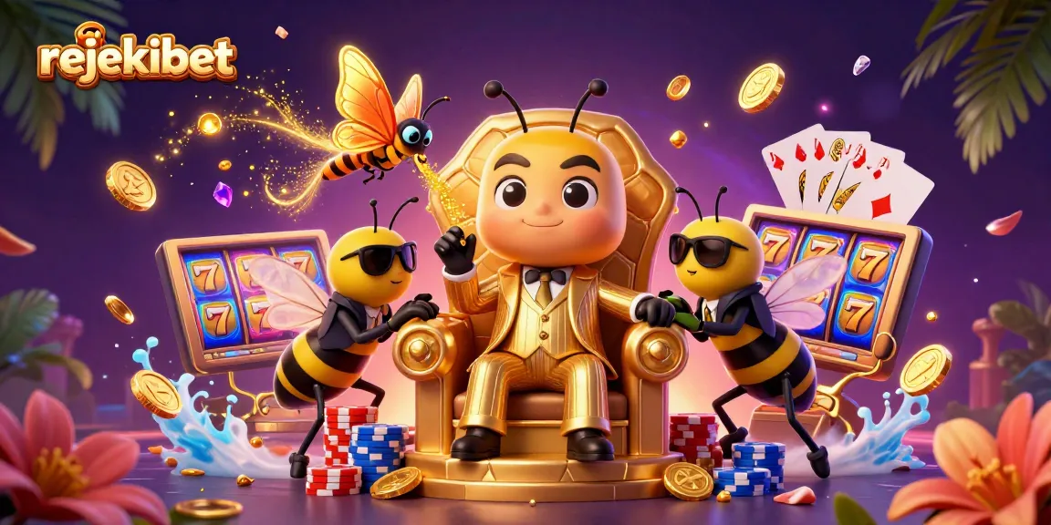 Experience thrilling jackpots at rejekibet with vibrant slot reels and winning symbols in a colorful casino scene.