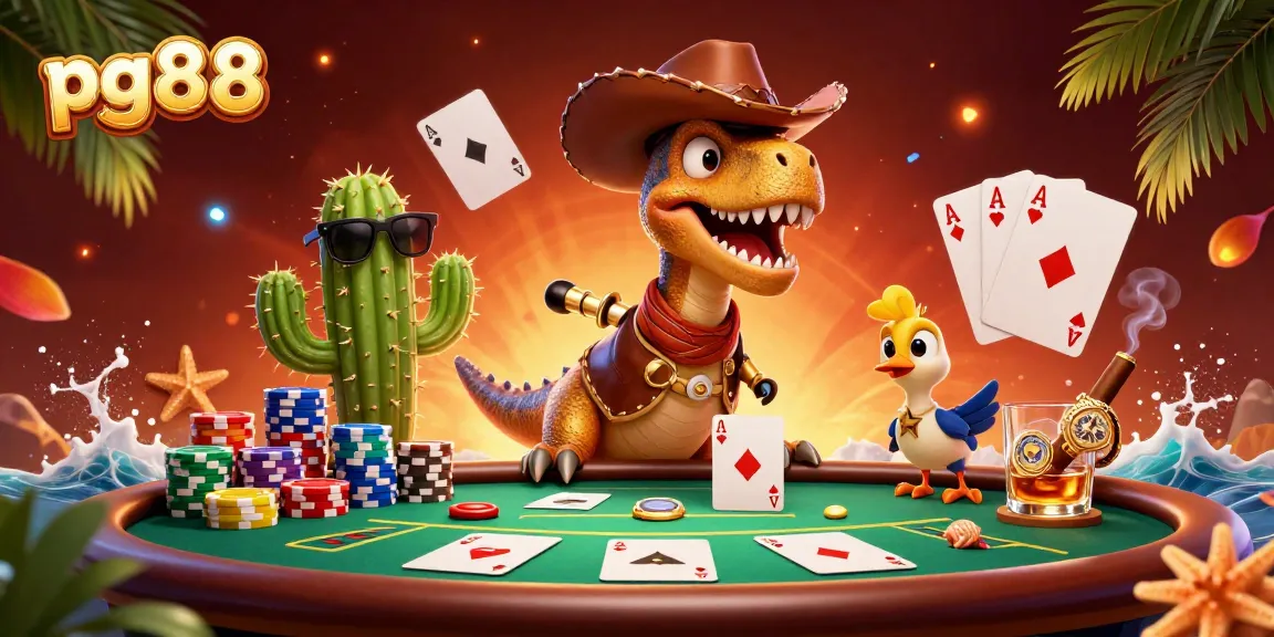 Experience the excitement of pg88 with an ultra-detailed 3D casino scene featuring playful characters and vibrant game elements.