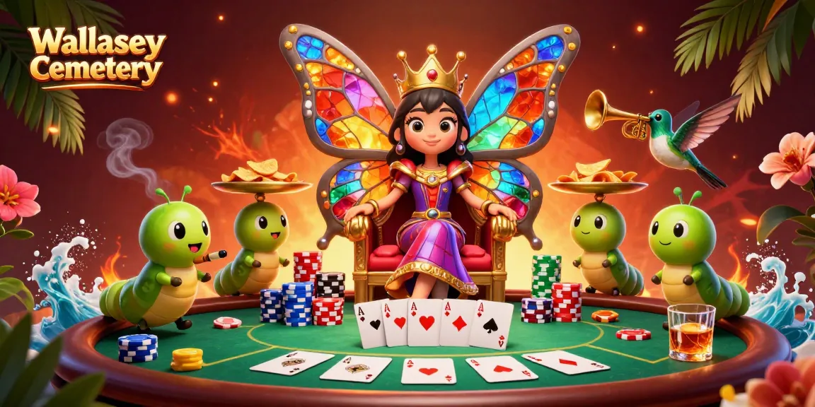 Engage with Wallasey Cemetery's vibrant 3D illustration showcasing a dynamic gambling scene.