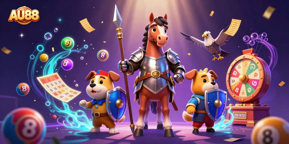 Engage with AU88's vibrant lottery action amidst dynamic 3D illustration featuring medieval themes.