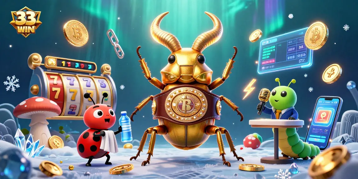 Engage in thrilling gaming action at 33WIN with vibrant 3D characters in a dynamic casino scene.