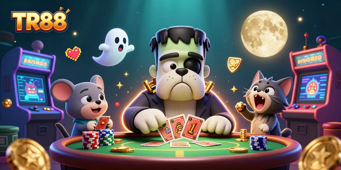 Players enjoy exciting games at TR88's vibrant casino table with unique characters.