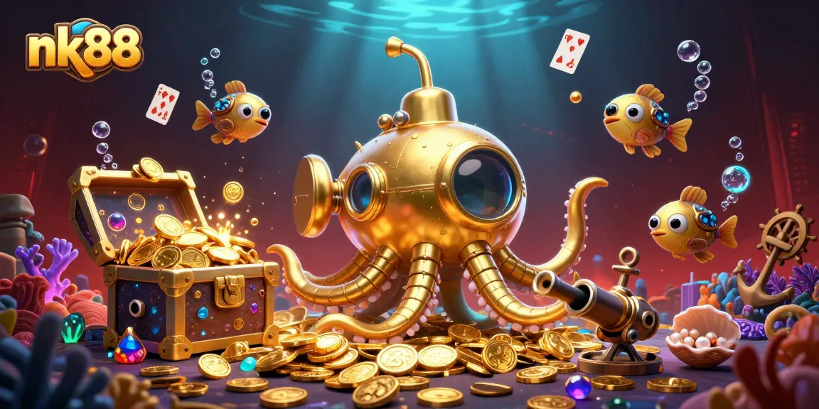 Engage in thrilling adventures with nk88 as a golden kraken submarine surfaces through riches!
