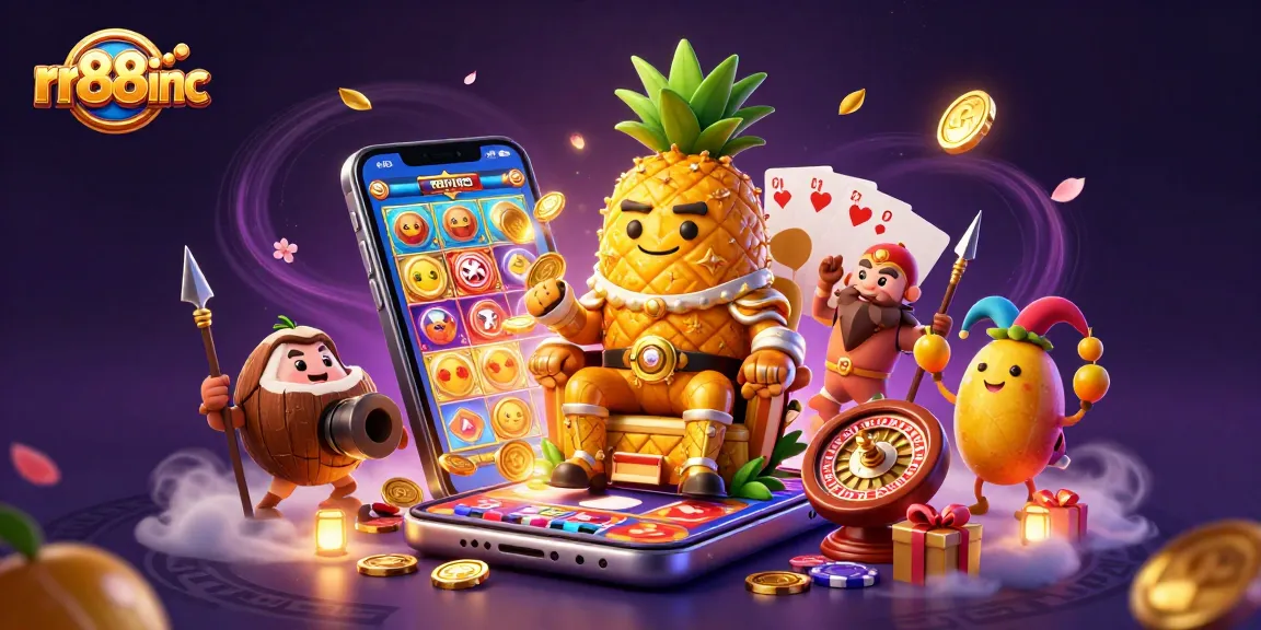 Join the fun with rr88inc, explore vibrant casino games and thrilling jackpots in a colorful cartoon scene!