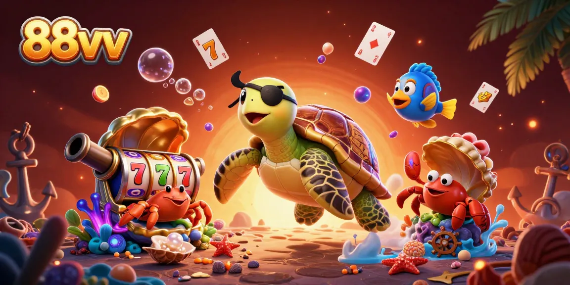 Engage with exciting slot games at 88vv featuring a vibrant pirate turtle and underwater treasure.