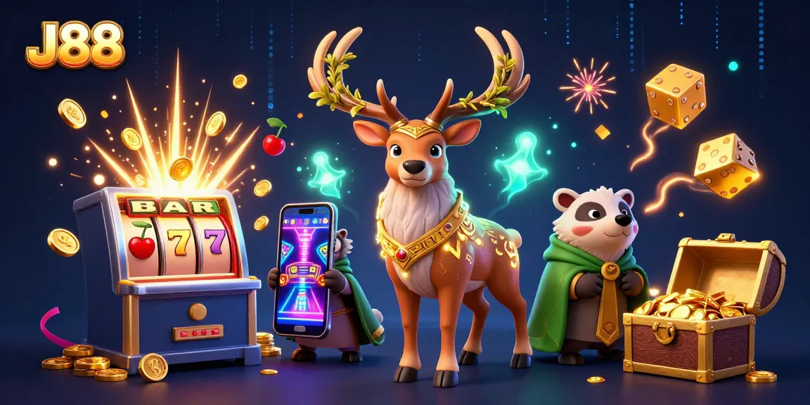 Experience the thrill of J88 with vibrant slot machines and magical elements, capturing excitement.