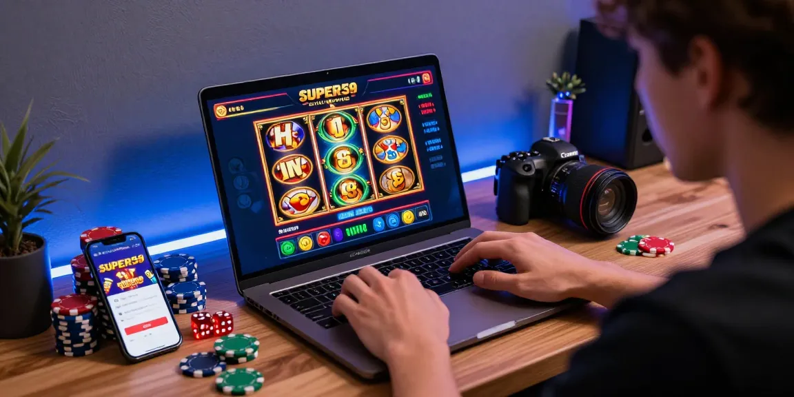 Pengguna menikmati pengalaman bermain slot online Super59 login dengan antarmuka game yang cerah.