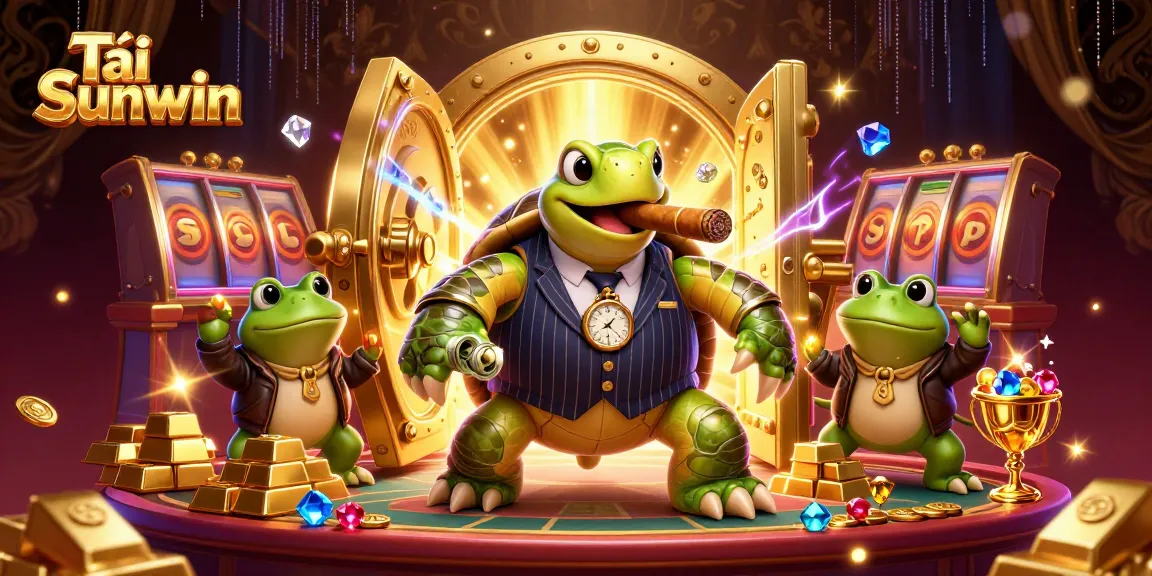 Tải Sunwin as the thrilling cartoon casino scene comes alive with 3D turtle mobster and gold treasures.