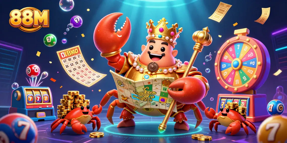 Experience winning with immersive 88M 3D casino adventure featuring golden crab emperor and vibrant elements.