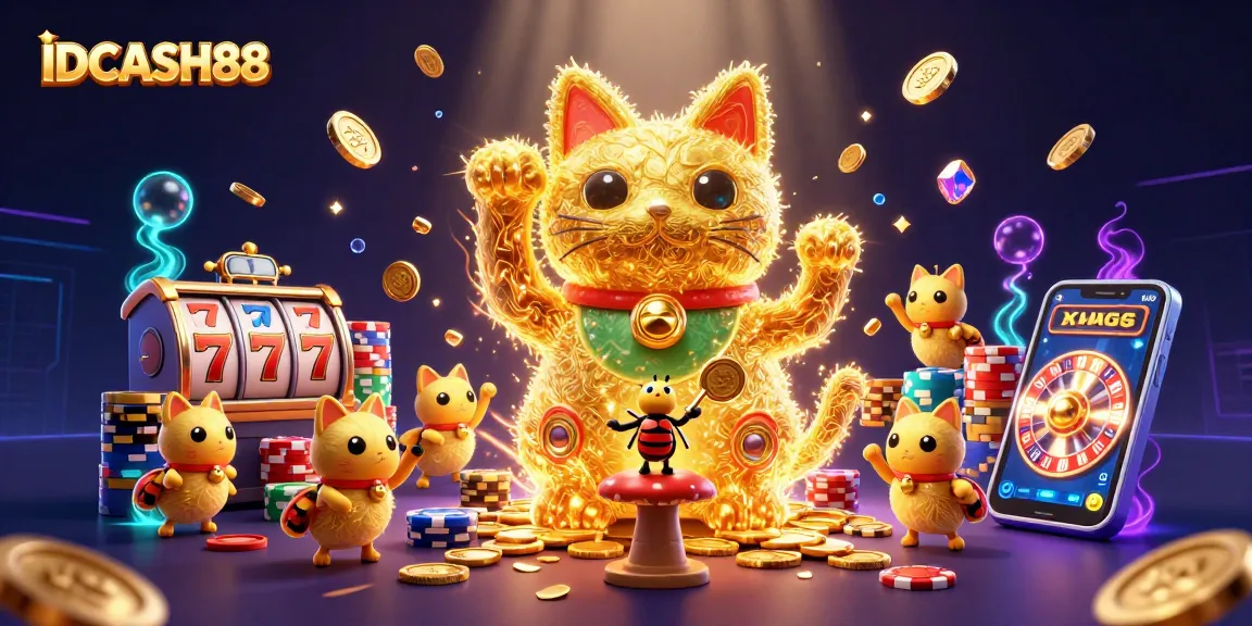 Engage with IDCASH88 by enjoying dynamic casino atmosphere featuring lucky cat and spins.