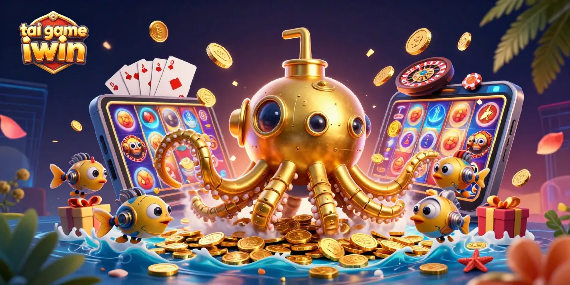 Engage with tai game iwin's colorful betting action featuring a golden kraken submarine and dynamic game elements.