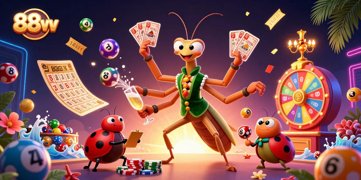88vv showcases thrilling online casino action with a giant mantis and ladybug, bringing vibrant games to life.