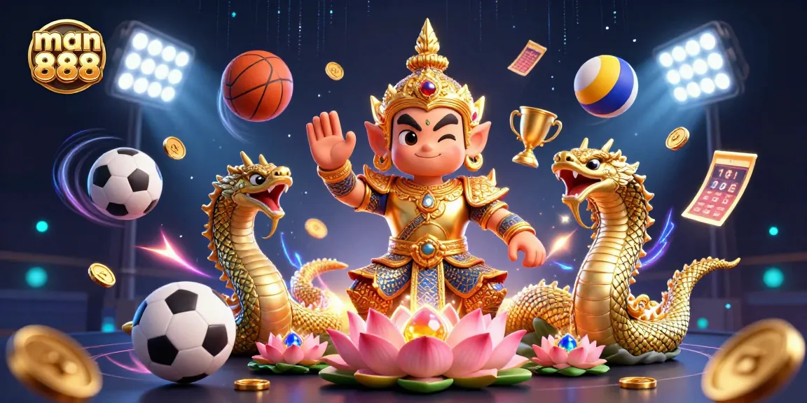 Engage with exciting sports betting and gaming action at man 888, featuring vibrant characters and elements.