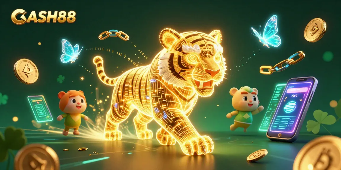 Engage with CASH88’s thrilling gameplay as a neon tiger roams the digital casino landscape.