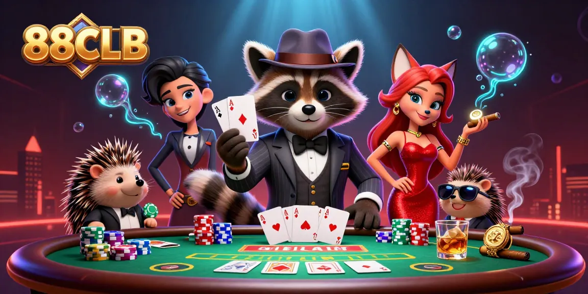 Experience luxury gaming at 88CLB with vibrant characters in a dynamic casino illustration.