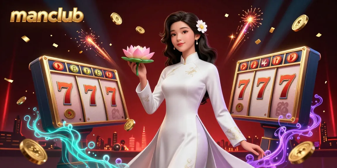 Spin the reels at manclub with exciting slot games, showcasing a vibrant casino illustration featuring golden coins and lively scenes.