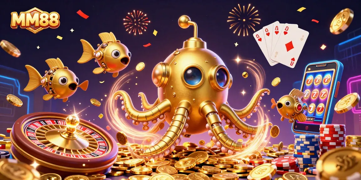 Spin to win with MM88 as the golden kraken emerges from a sea of coins!