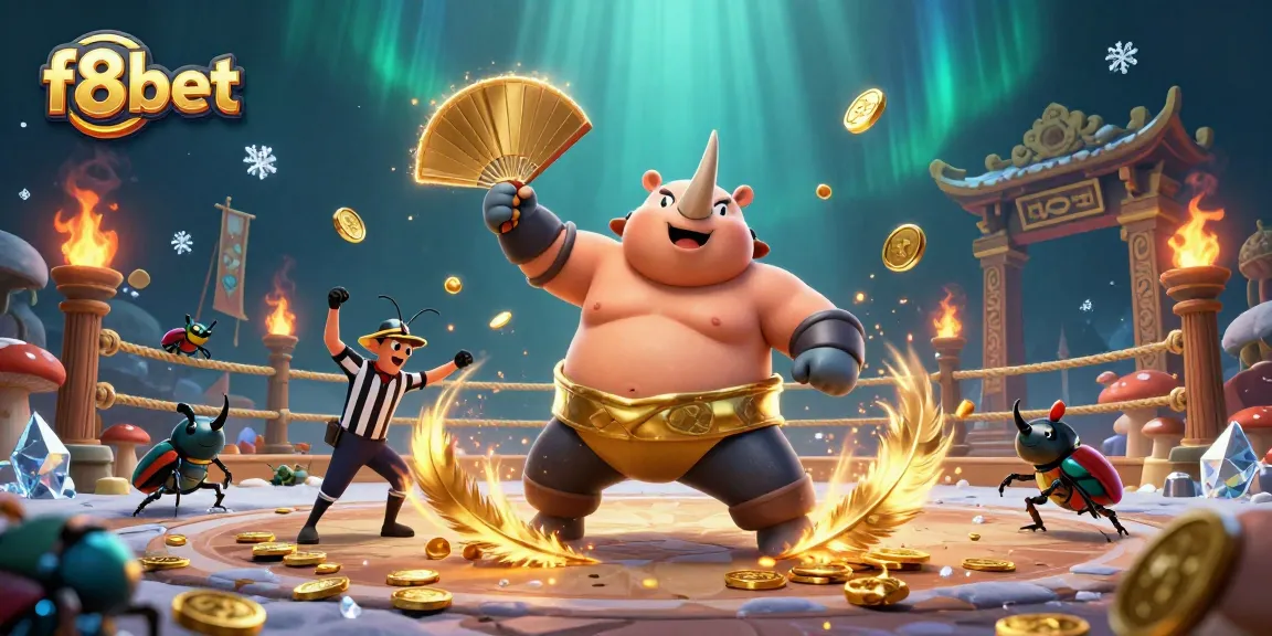 Join the f8bet betting action with a vibrant 3D illustration of a beetle champion and gold coins!