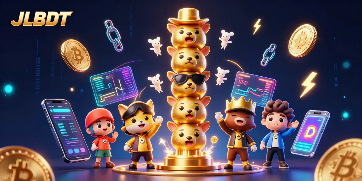 Experience the vibrant energy of JLBDT with captivating 3D cartoon totem and crypto elements.