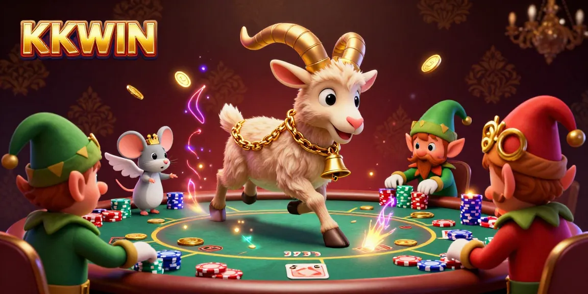 KKWIN poker scene with vibrant characters, chips, and casino elements in dynamic action.