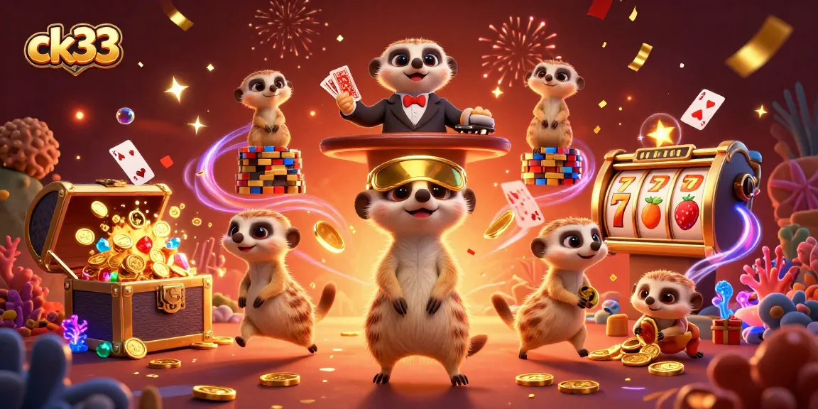 Experience the excitement of ck33 with meerkats managing a vibrant casino, filled with games and treasures.