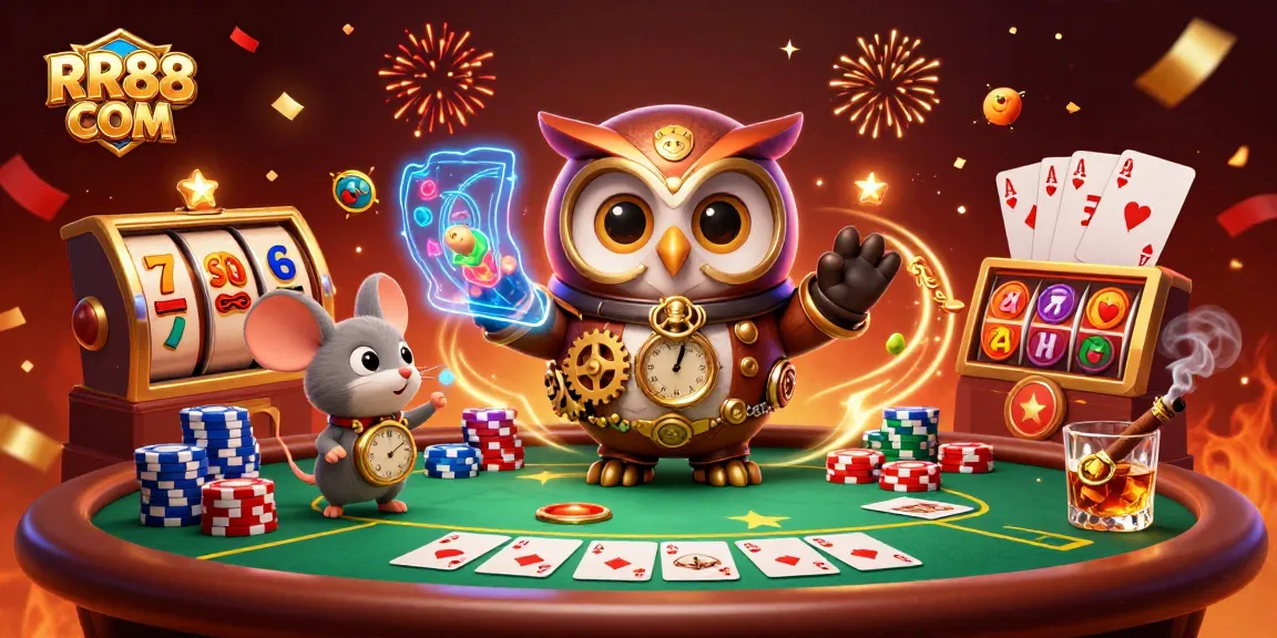 Experience thrilling gameplay at RR88 COM with enchanting steampunk characters in a vibrant casino scene.