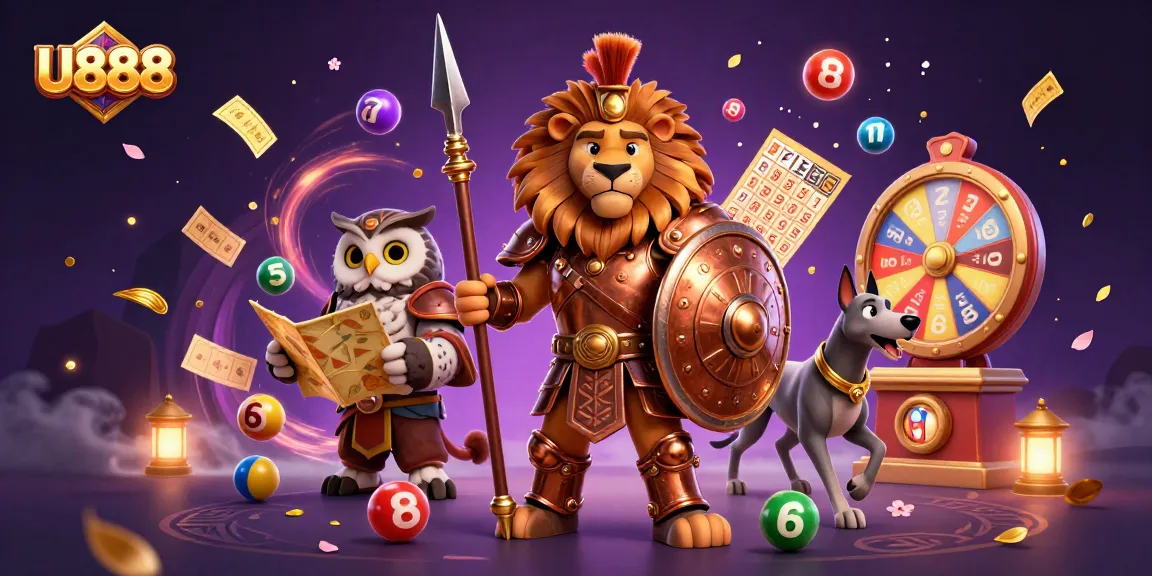 Play with U888's thrilling lottery elements amidst vibrant casino graphics.