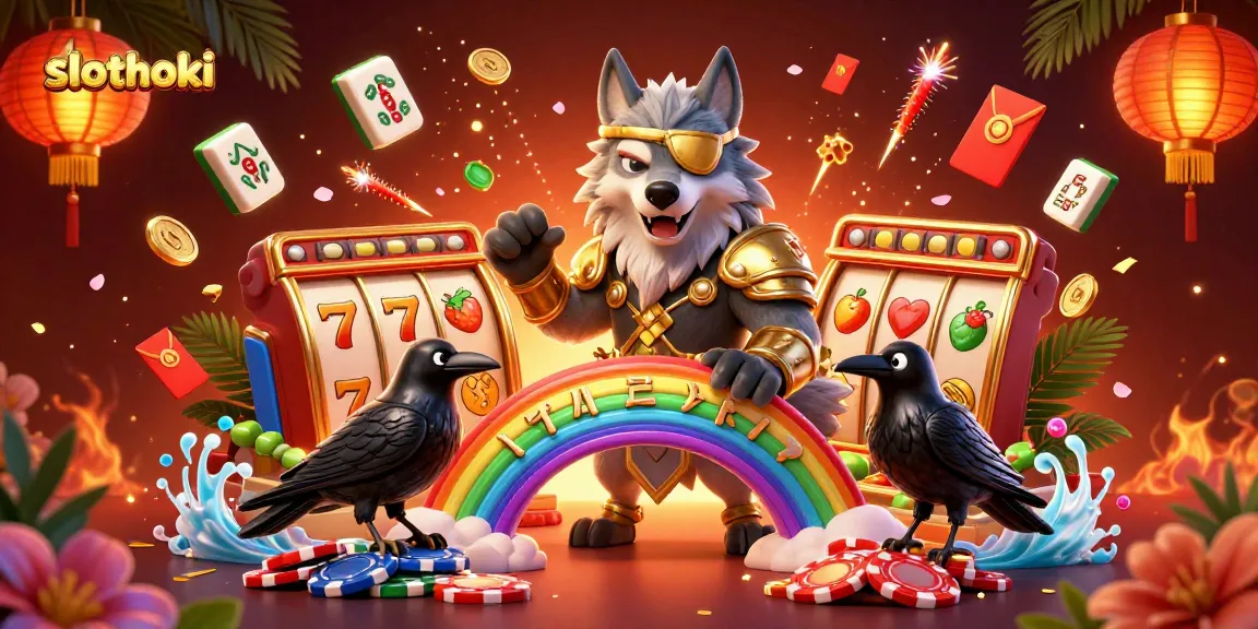 Menangkan jackpot di slothoki dengan Odin, burung gagak, dan chip kasino berkilauan.