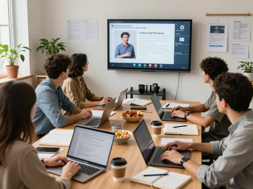 Online classroom environment with students focused on C168 critical thinking course materials.